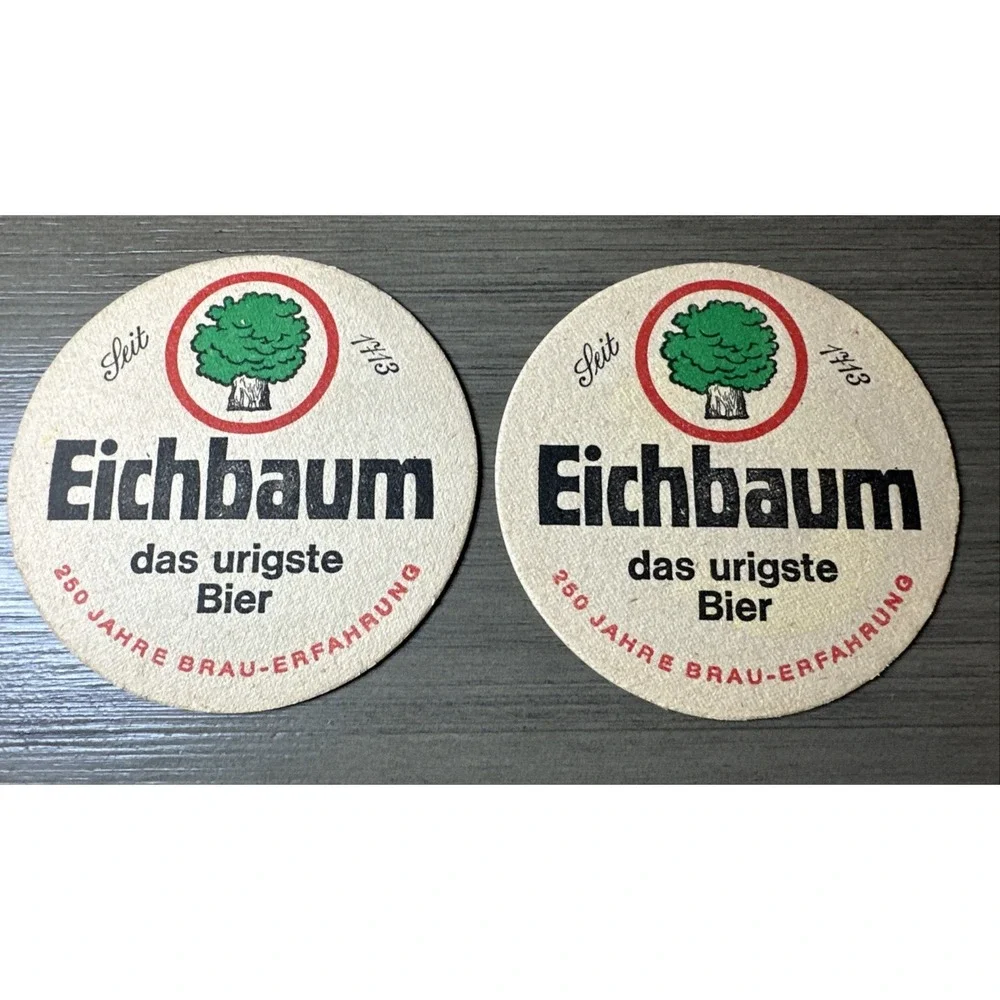 Set of Two Ureich Pils Eichbaum Oak Tree 4.25 Inch Round Beer Coasters